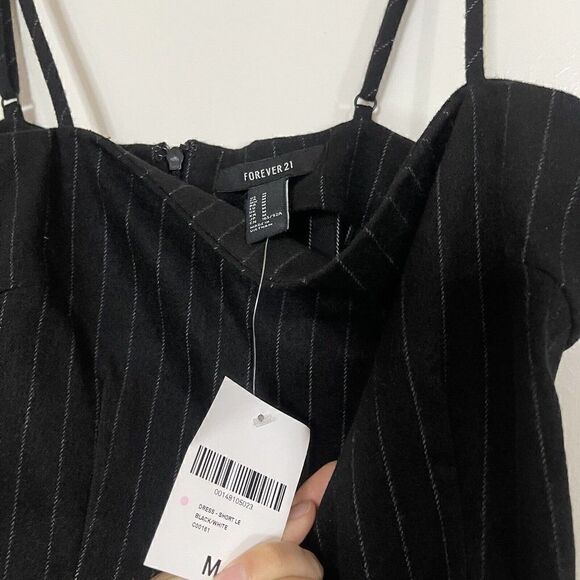 NWT forever 21 black pinstripe bodycon mini knit tank dress size Medium - Picture 4 of 6